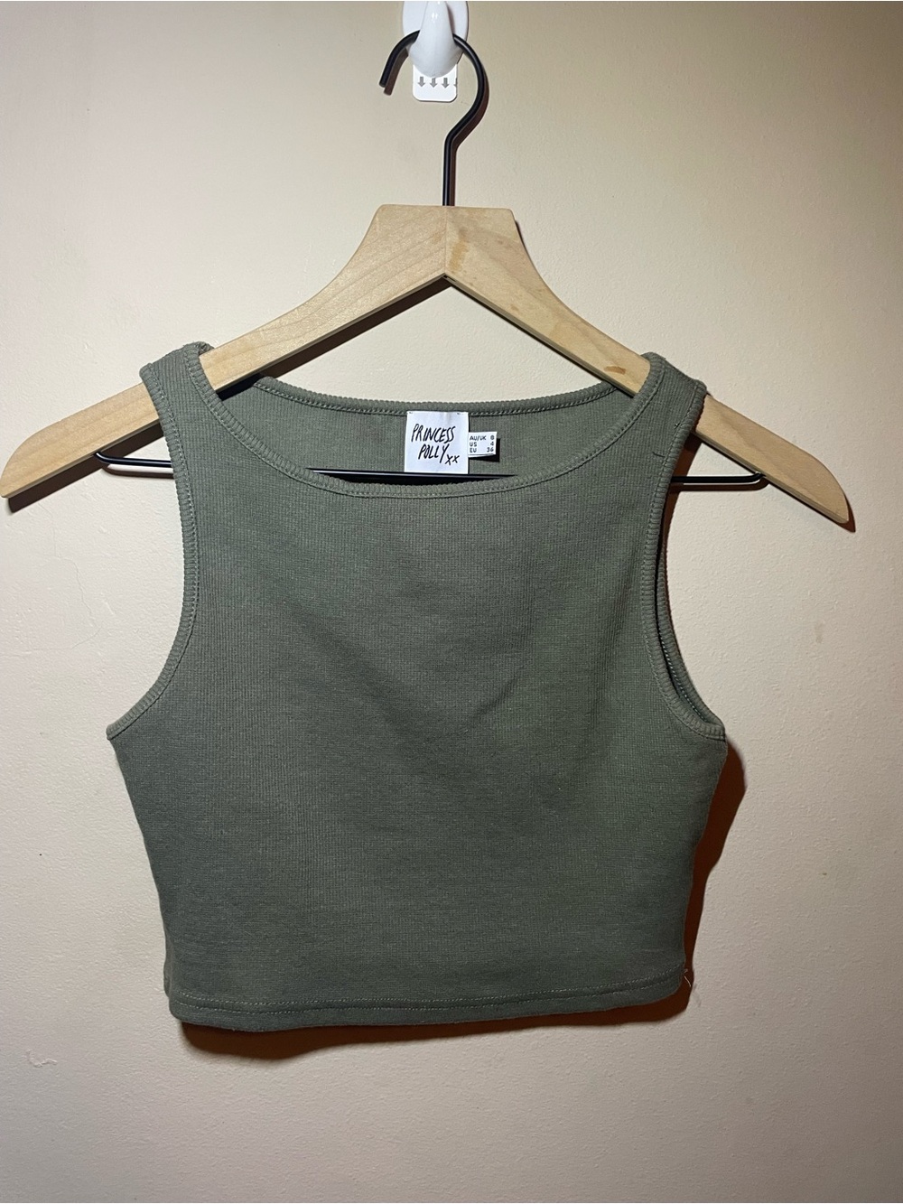 Princess Polly Olive Green Ribbed Crop Tank Size 4 Sleeveless Y2K Basic